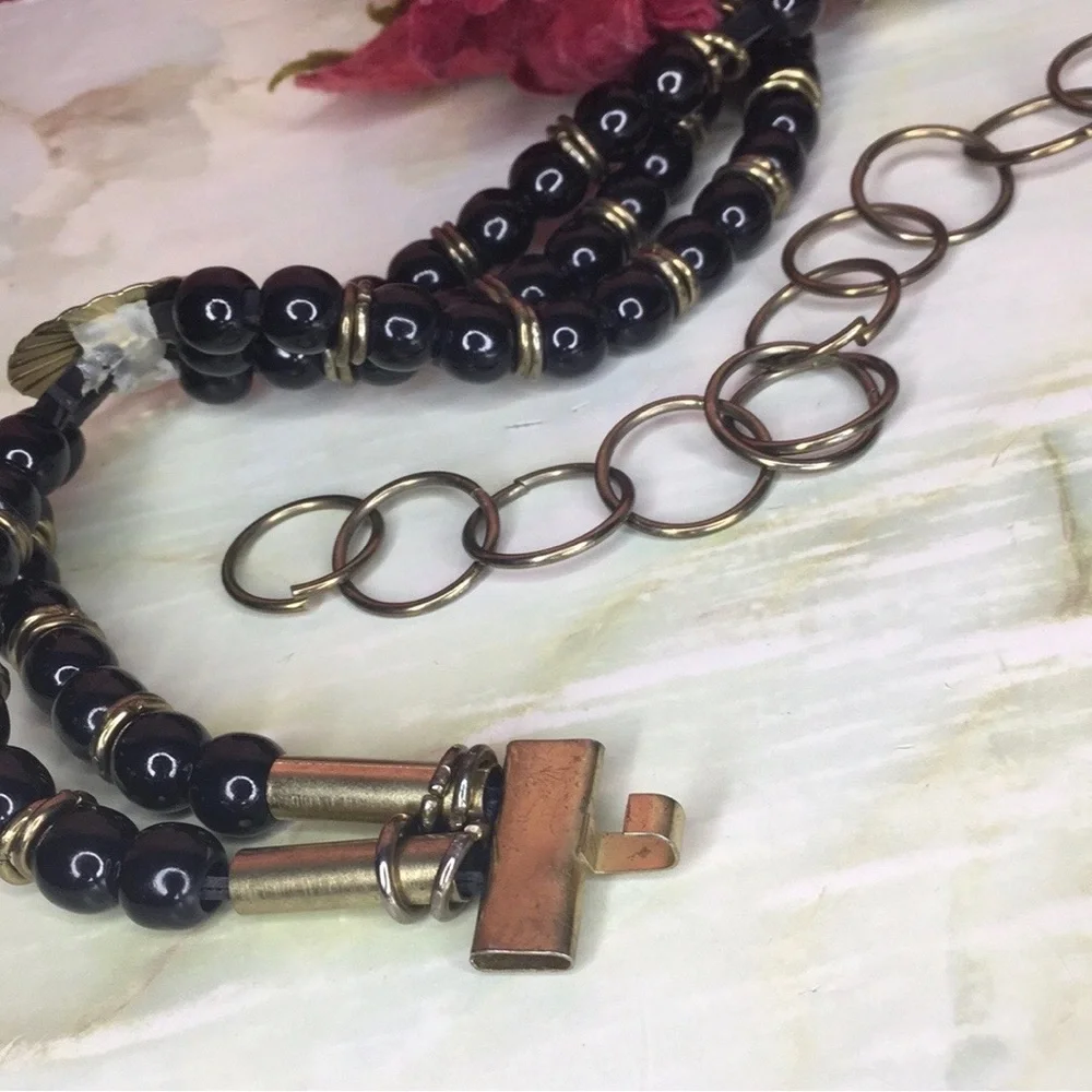 Elegant Black and Gold Boho Beaded Concho Chain Belt